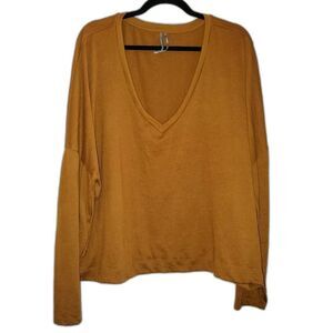 Anthropologie Long Sleeve Oversized V Neck Pullover Gold Bronze Top XL